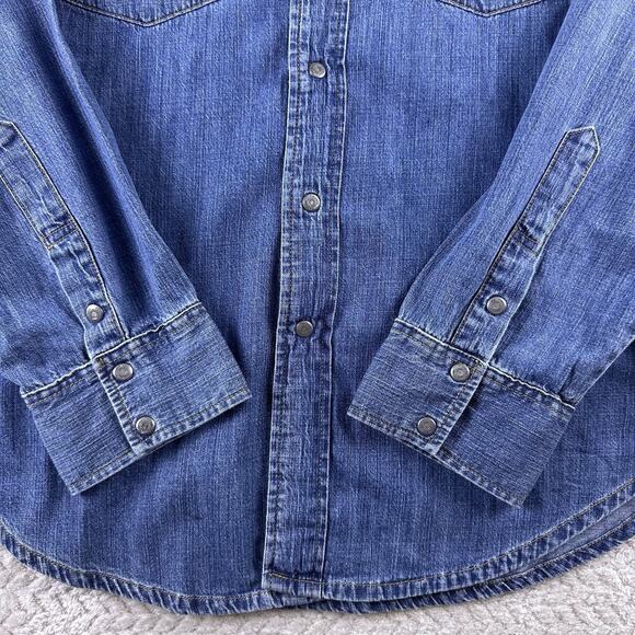 Mavi Unisex Denim Snap Shirt “John” Blue Long Sleeve Size Large- Long‎ Sleeve - Picture 7 of 14